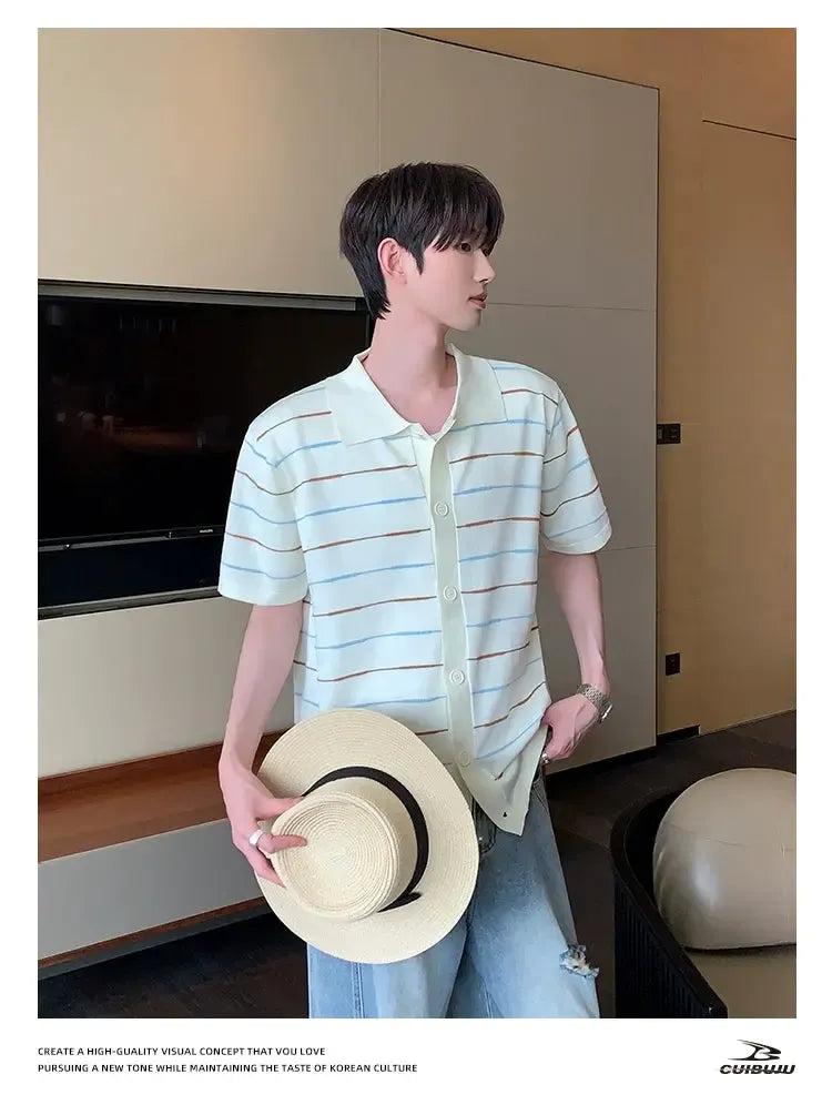 Cui Striped Contrast Knit Shirt-korean-fashion-Shirt-Cui's Closet-OH Garments