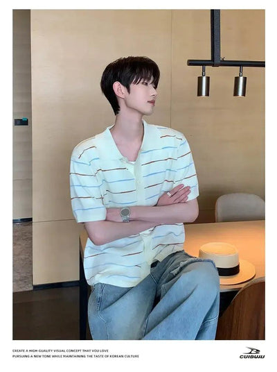 Cui Striped Contrast Knit Shirt-korean-fashion-Shirt-Cui's Closet-OH Garments