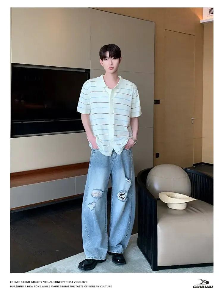 Cui Striped Contrast Knit Shirt-korean-fashion-Shirt-Cui's Closet-OH Garments