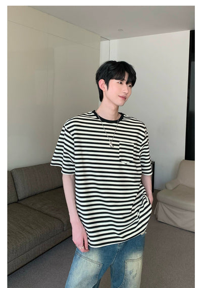 Cui Striped Front Pocket T-Shirt-korean-fashion-T-Shirt-Cui's Closet-OH Garments