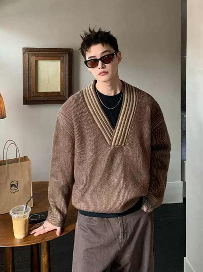 Cui Striped Line V-Neck Sweater-korean-fashion-Sweater-Cui's Closet-OH Garments