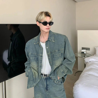 Cui Structured Shoulder Denim Shirt & Jeans Set-korean-fashion-Clothing Set-Cui's Closet-OH Garments