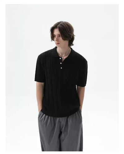 Cui Textured Rib Knit Polo-korean-fashion-Polo-Cui's Closet-OH Garments
