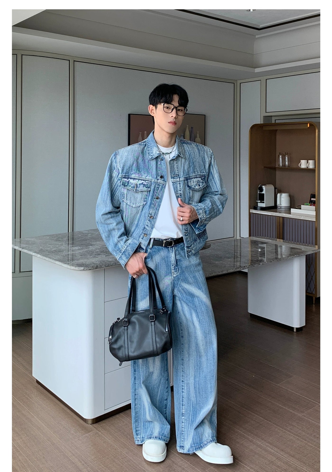 Cui Tie-Dyed Washed Denim Jacket & Jeans Set-korean-fashion-Clothing Set-Cui's Closet-OH Garments