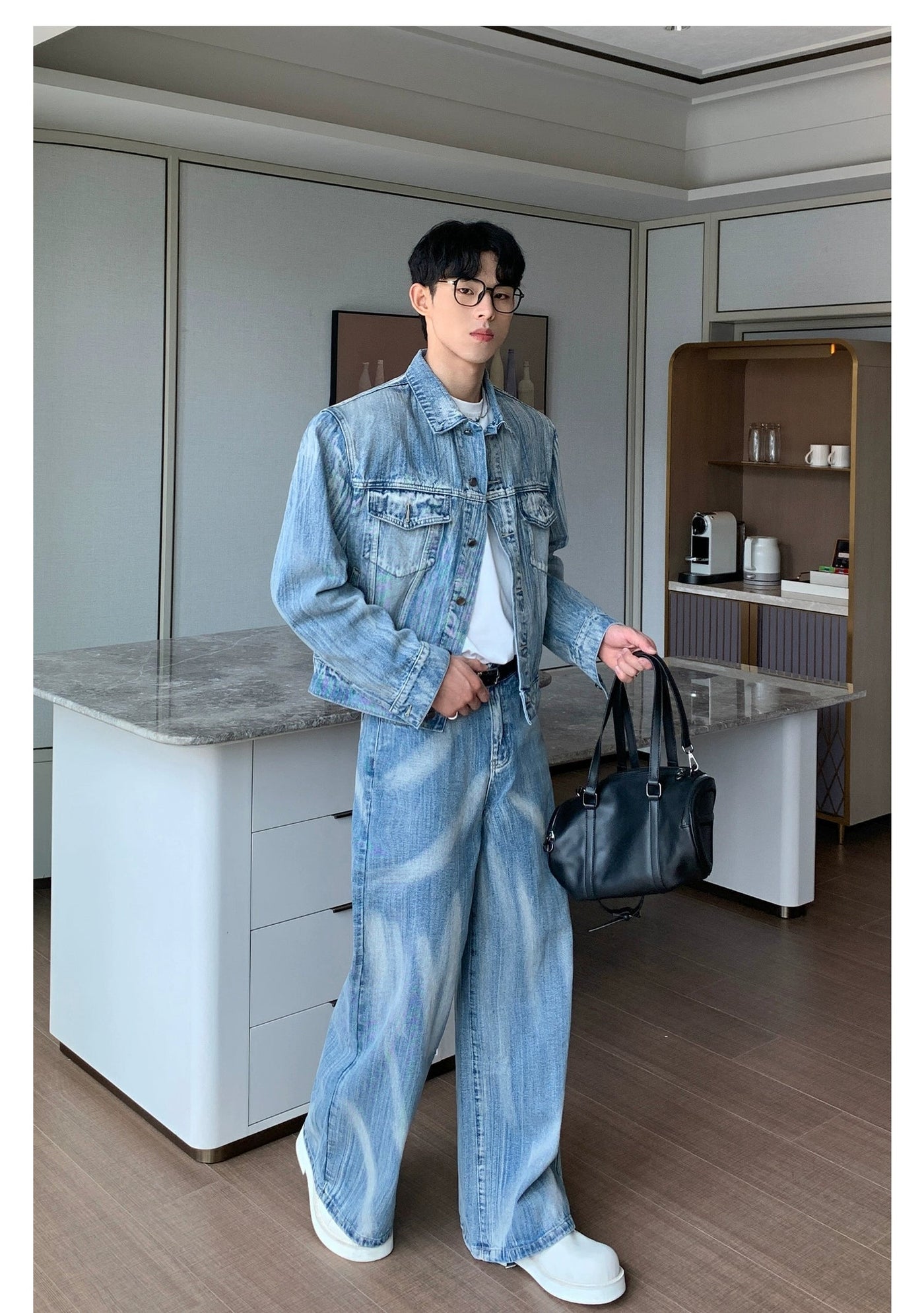 Cui Tie-Dyed Washed Denim Jacket & Jeans Set-korean-fashion-Clothing Set-Cui's Closet-OH Garments