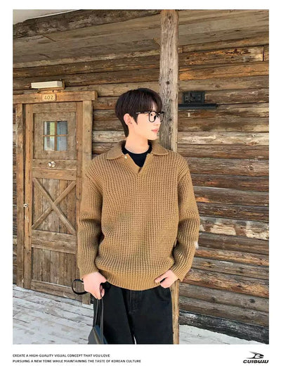 Cui Waffle Textured Longsleeve Polo-korean-fashion-Polo-Cui's Closet-OH Garments