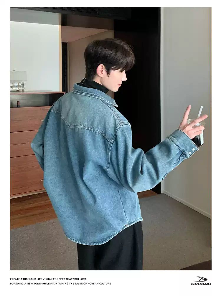 Cui Washed Flap Pocket Denim Jacket-korean-fashion-Jacket-Cui's Closet-OH Garments