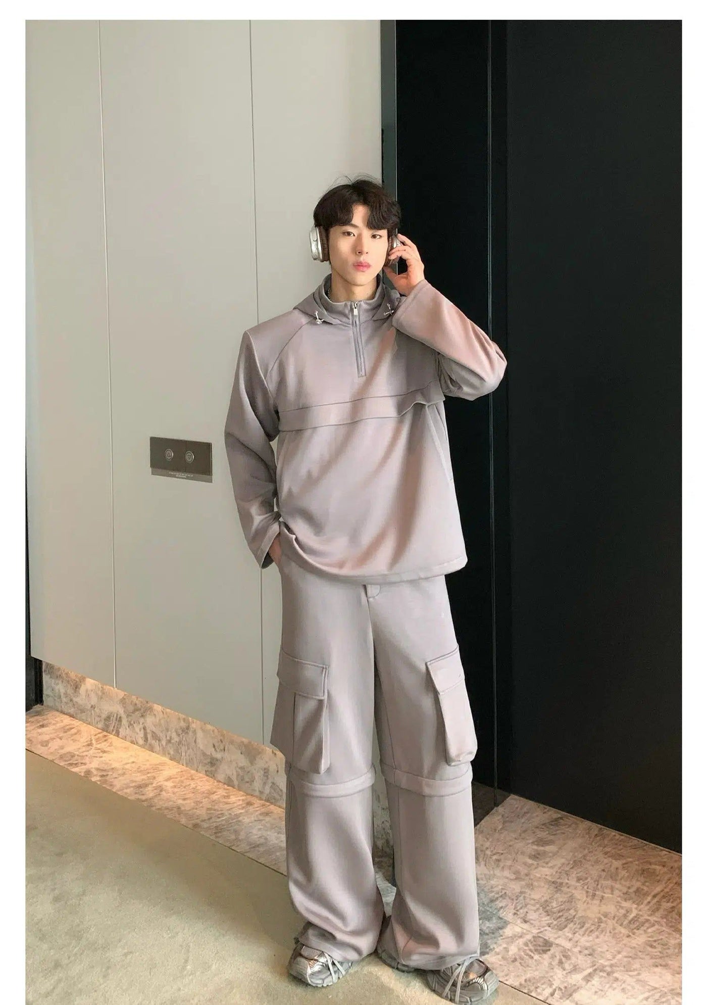 Cui Wide Shoulder Boxy Jacket & Cargo Pants Set-korean-fashion-Clothing Set-Cui's Closet-OH Garments