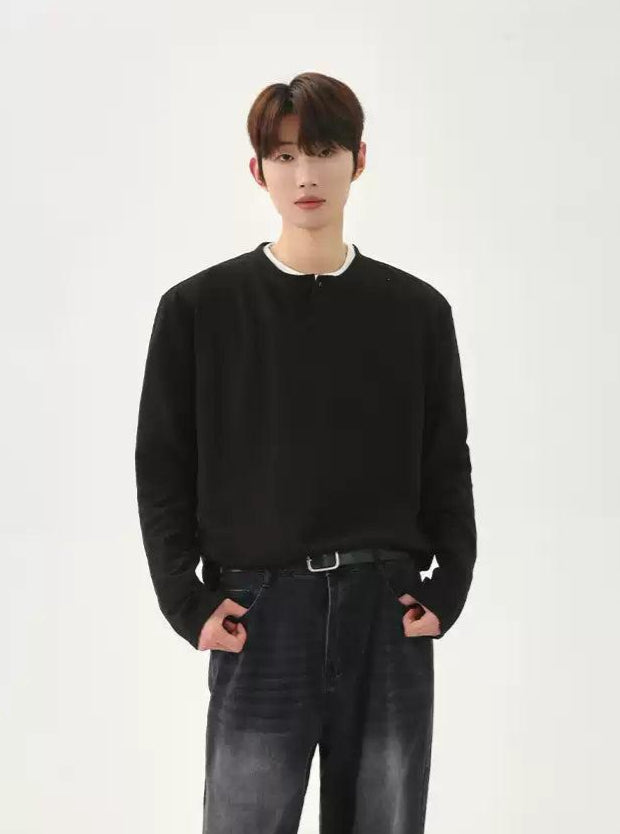 Cui Workwear Casual Henley Button T-Shirt-korean-fashion-T-Shirt-Cui's Closet-OH Garments