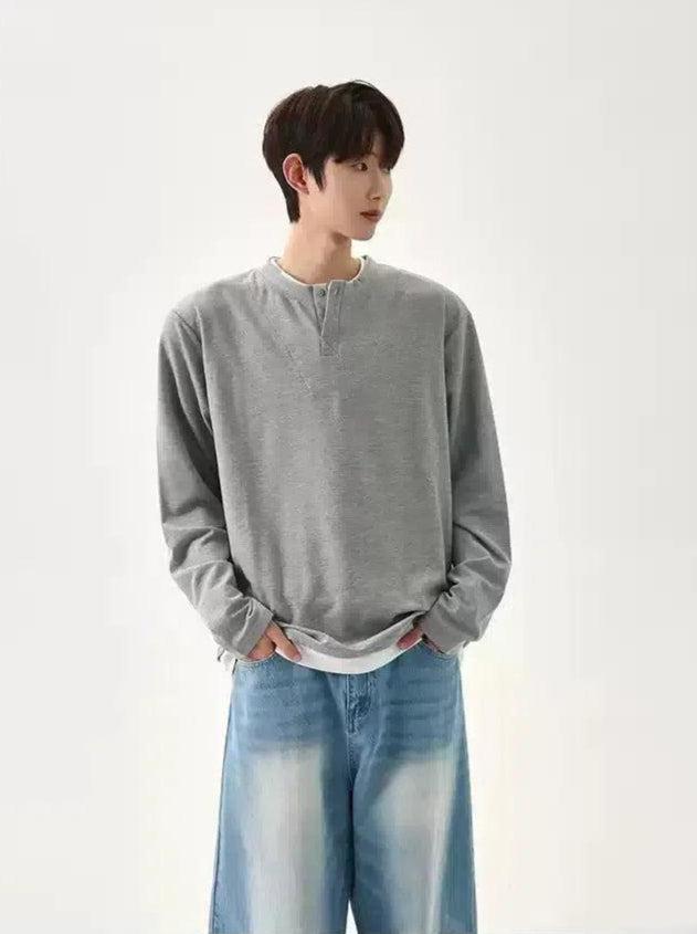 Cui Workwear Casual Henley Button T-Shirt-korean-fashion-T-Shirt-Cui's Closet-OH Garments