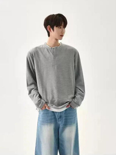Cui Workwear Casual Henley Button T-Shirt-korean-fashion-T-Shirt-Cui's Closet-OH Garments