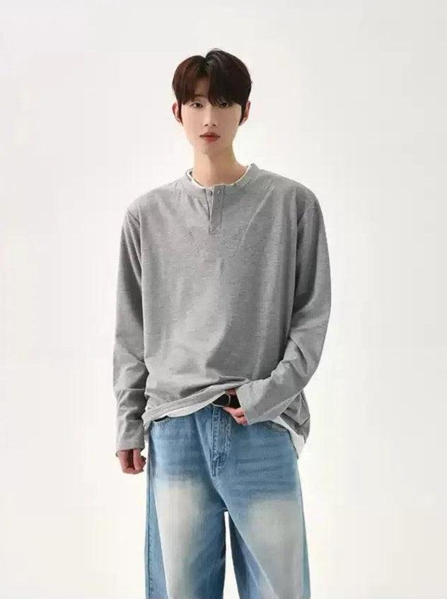Cui Workwear Casual Henley Button T-Shirt-korean-fashion-T-Shirt-Cui's Closet-OH Garments