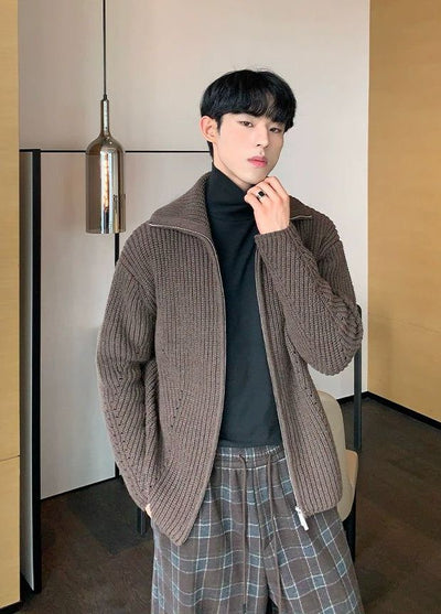 Cui Zip-Up Textured Knit Jacket-korean-fashion-Sweater-Cui's Closet-OH Garments
