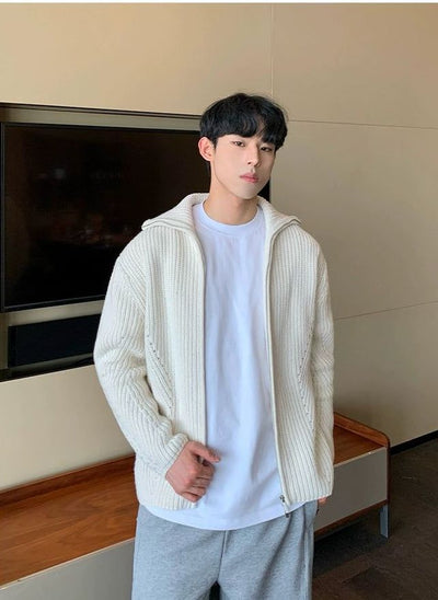 Cui Zip-Up Textured Knit Jacket-korean-fashion-Sweater-Cui's Closet-OH Garments