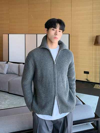 Cui Zip-Up Textured Knit Jacket-korean-fashion-Sweater-Cui's Closet-OH Garments