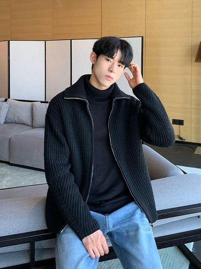 Cui Zip-Up Textured Knit Jacket-korean-fashion-Sweater-Cui's Closet-OH Garments