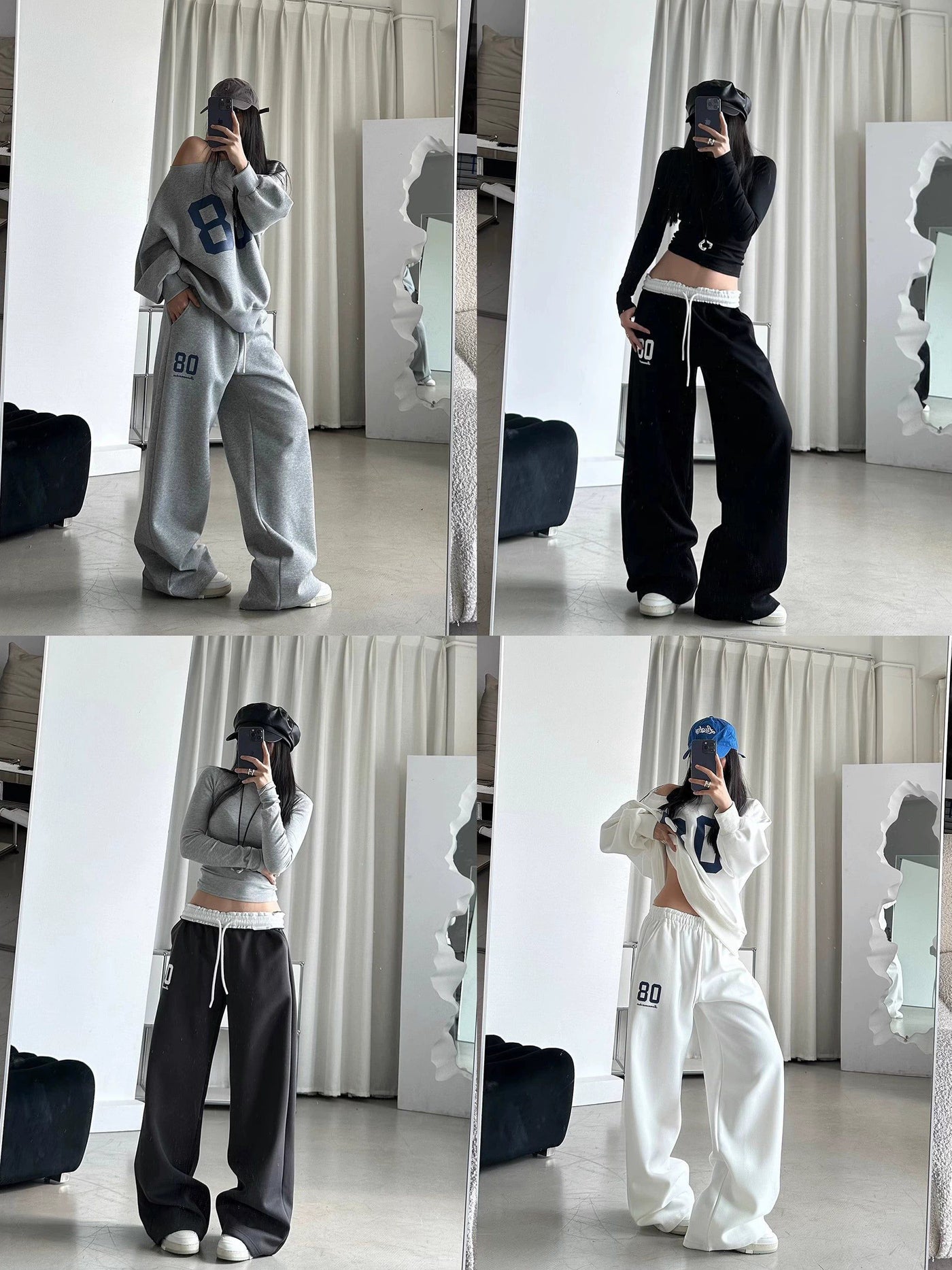 DQ Contrast Fold Waist Sports Sweatpants-korean-fashion-Pants-DQ's Closet-OH Garments