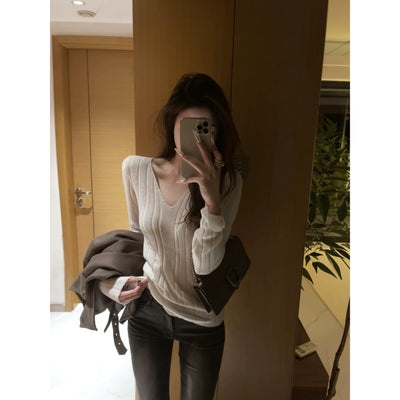 Mina Textured V-Neck Thin Sweater