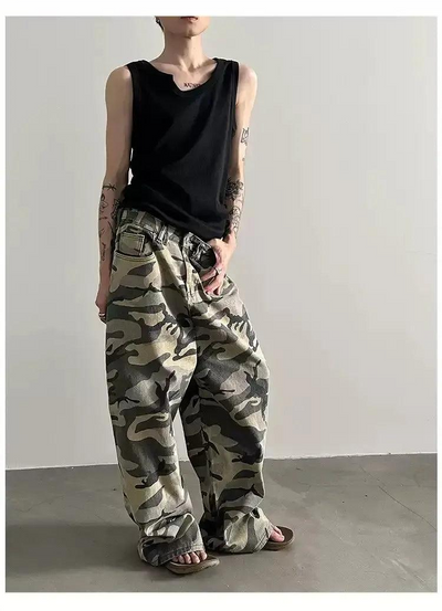 Gen Adjustable Waist Camo Cargo Pants-korean-fashion-Pants-Gen's Closet-OH Garments