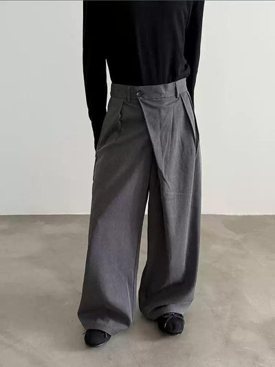 Gen Asymmetric Button Pleated Trousers-korean-fashion-Trousers-Gen's Closet-OH Garments