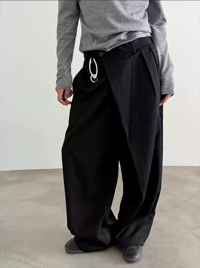 Gen Asymmetric Button Pleated Trousers-korean-fashion-Trousers-Gen's Closet-OH Garments