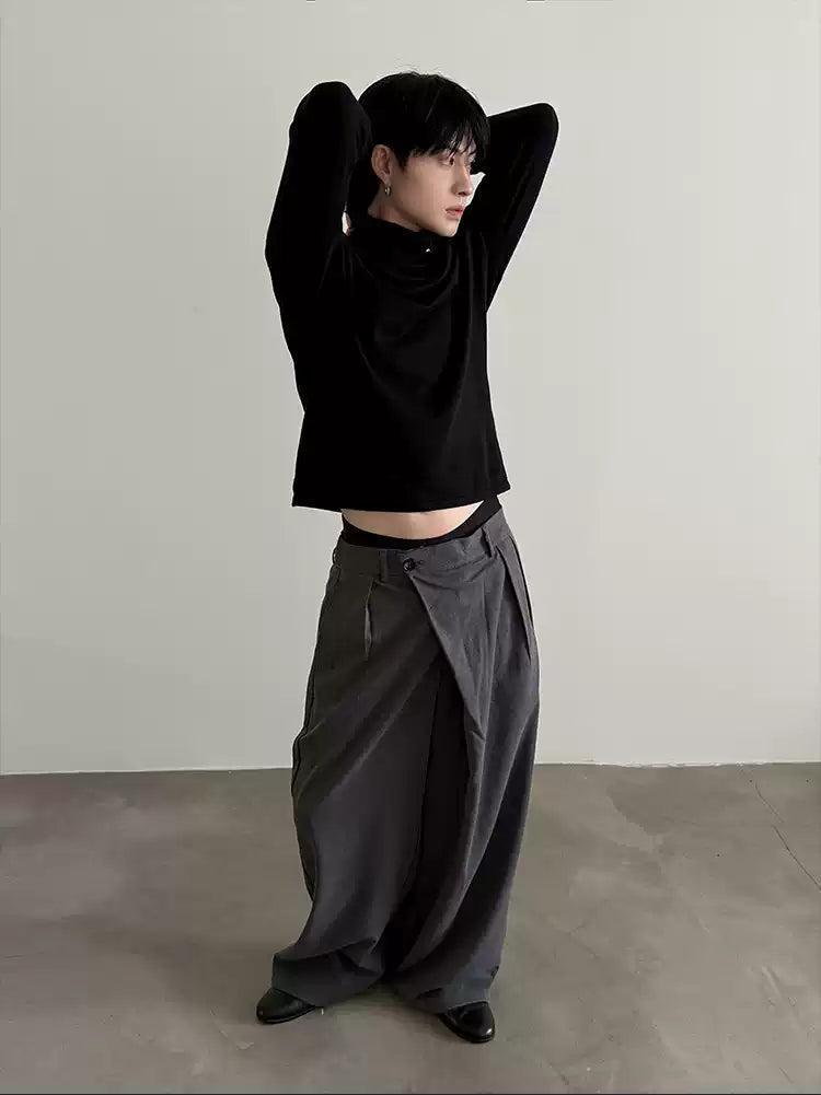 Gen Asymmetric Button Pleated Trousers-korean-fashion-Trousers-Gen's Closet-OH Garments