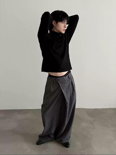 Gen Asymmetric Button Pleated Trousers-korean-fashion-Trousers-Gen's Closet-OH Garments