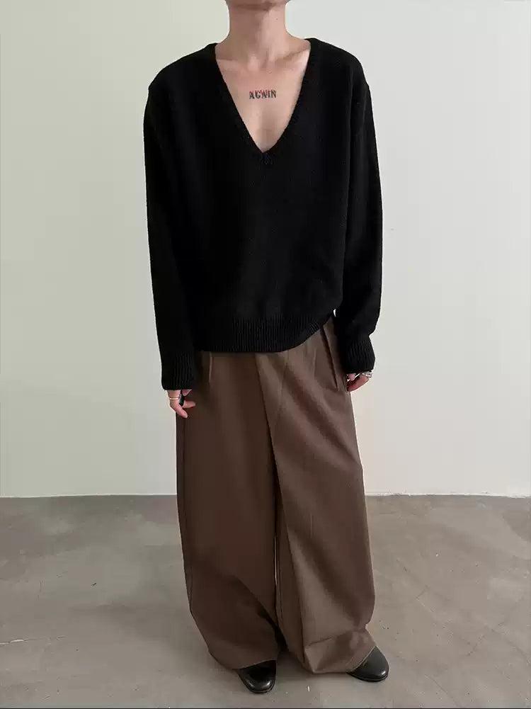 Gen Asymmetric Button Pleated Trousers-korean-fashion-Trousers-Gen's Closet-OH Garments