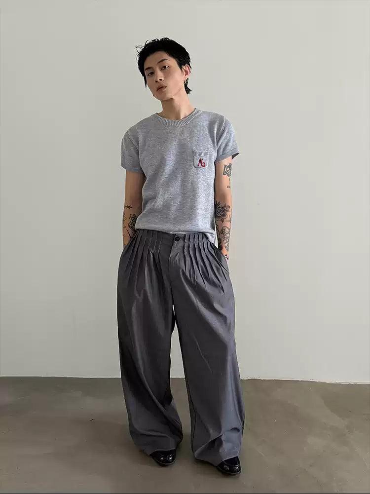 Gen Contrast Embroidery Knitted T-Shirt-korean-fashion-T-Shirt-Gen's Closet-OH Garments