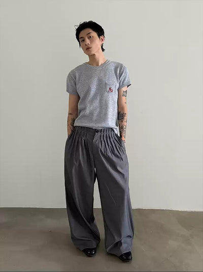 Gen Contrast Embroidery Knitted T-Shirt-korean-fashion-T-Shirt-Gen's Closet-OH Garments