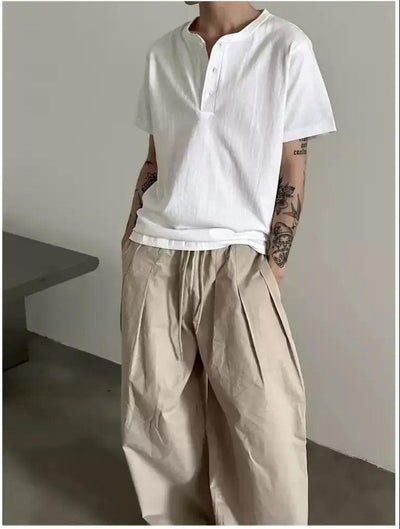 Gen Drawstring Pleated Loose Pants-korean-fashion-Pants-Gen's Closet-OH Garments