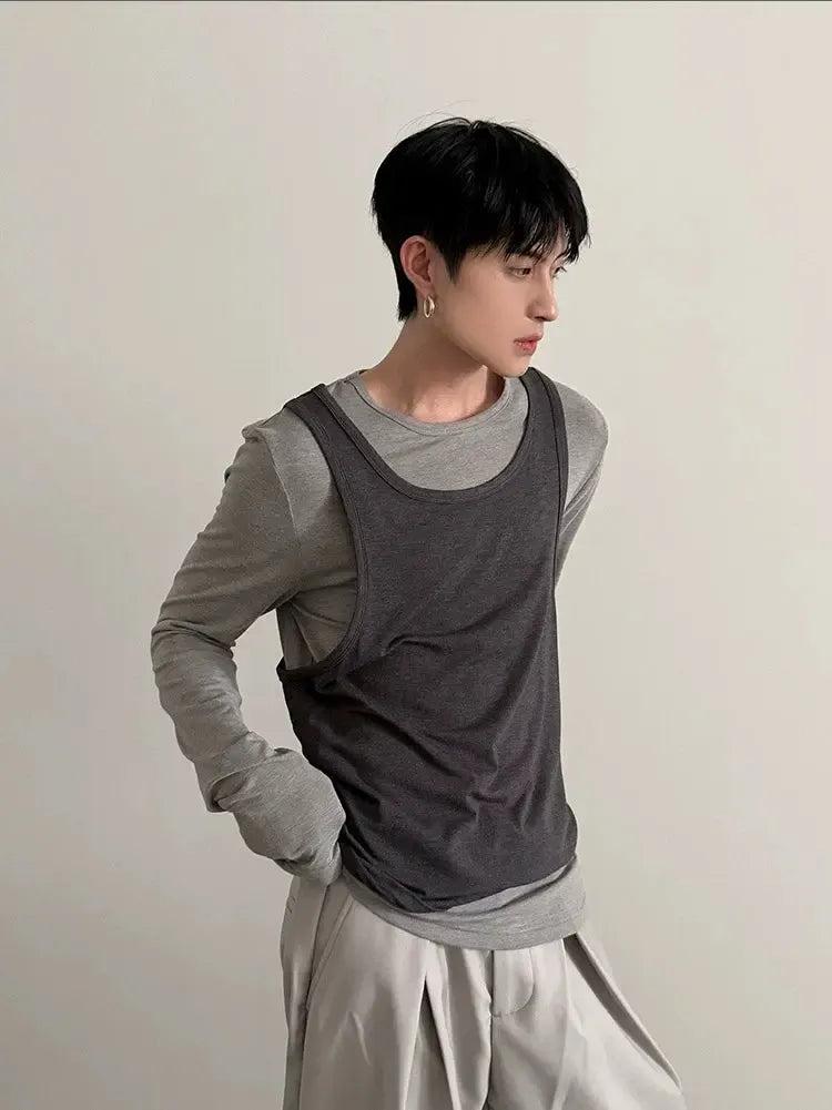 Gen Layered Vest L/S T-Shirt-korean-fashion-T-Shirt-Gen's Closet-OH Garments