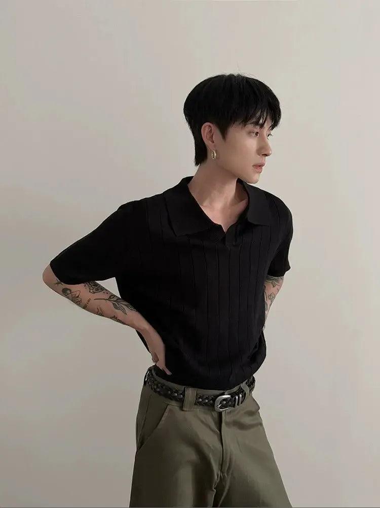 Gen Plain Textured Knit Polo-korean-fashion-Polo-Gen's Closet-OH Garments