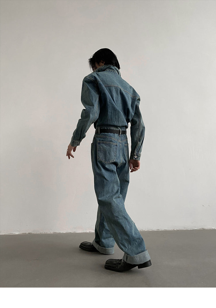 Gen Short Sleeve Denim Jumpsuit-korean-fashion-Jumpsuit-Gen's Closet-OH Garments