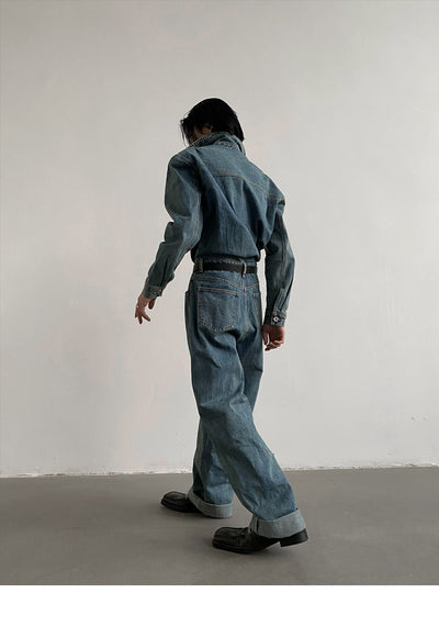Gen Short Sleeve Denim Jumpsuit-korean-fashion-Jumpsuit-Gen's Closet-OH Garments