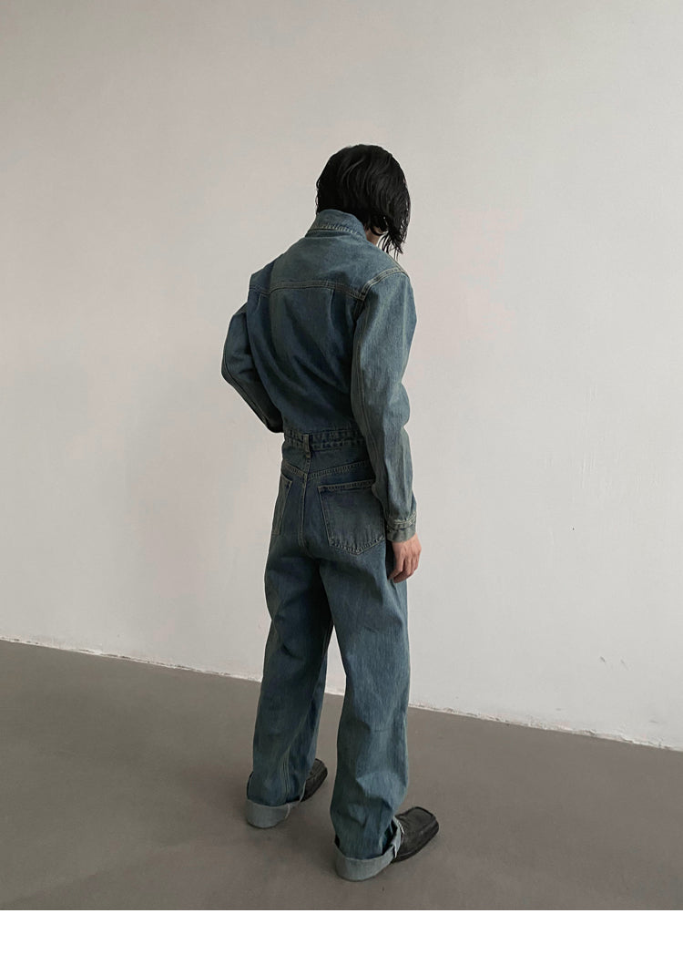 Gen Short Sleeve Denim Jumpsuit-korean-fashion-Jumpsuit-Gen's Closet-OH Garments