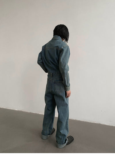 Gen Short Sleeve Denim Jumpsuit-korean-fashion-Jumpsuit-Gen's Closet-OH Garments