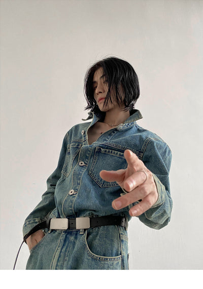 Gen Short Sleeve Denim Jumpsuit-korean-fashion-Jumpsuit-Gen's Closet-OH Garments