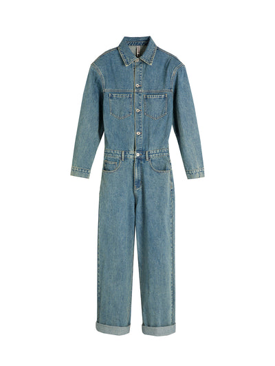 Gen Short Sleeve Denim Jumpsuit-korean-fashion-Jumpsuit-Gen's Closet-OH Garments