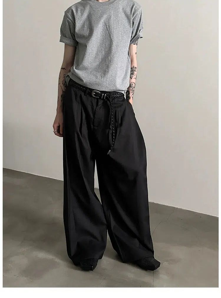 Gen Side Pleats Baggy Trousers-korean-fashion-Trousers-Gen's Closet-OH Garments