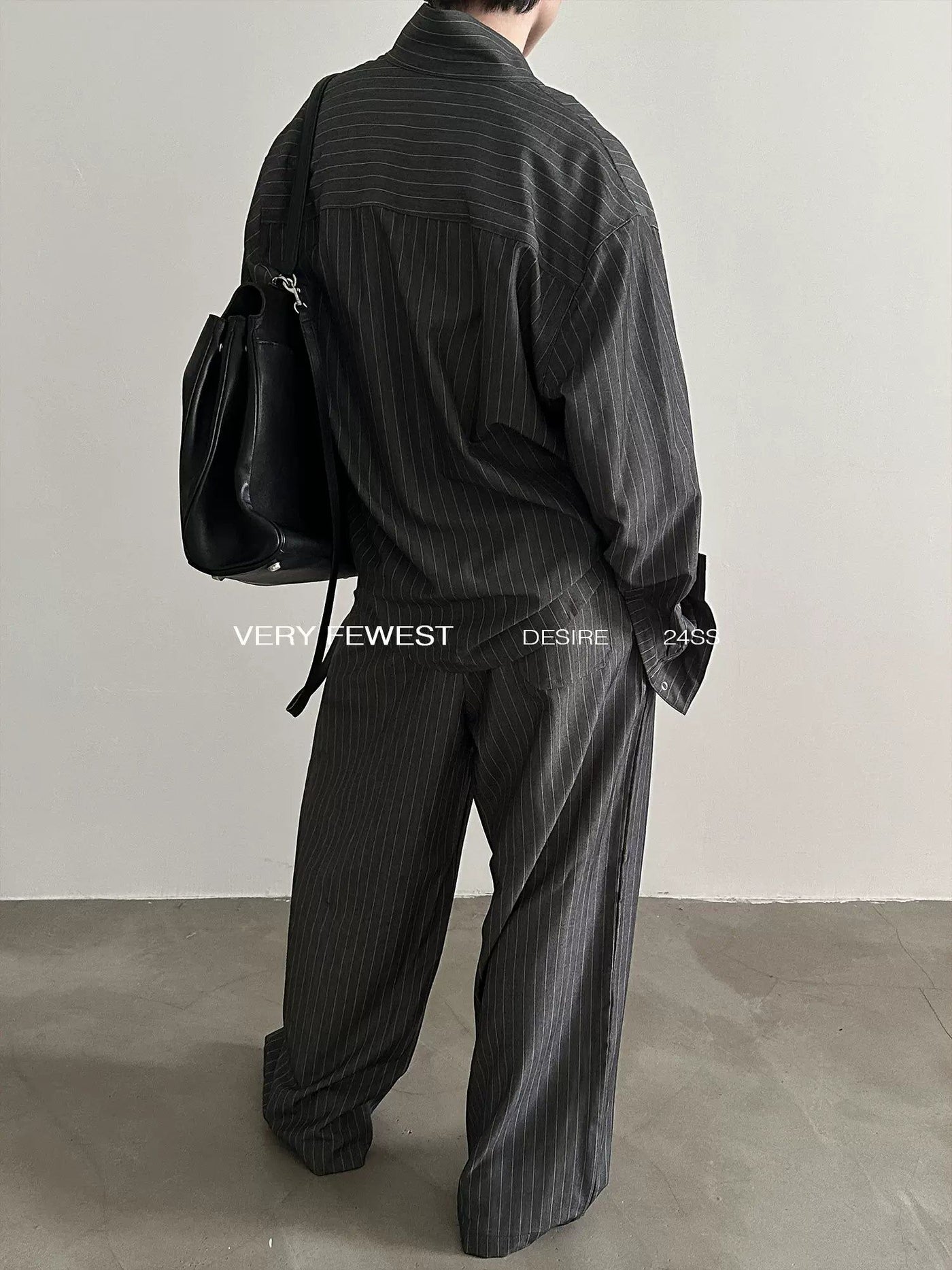 Gen Vertical Full Stripes Shirt & Drawstring Loose Pants Set-korean-fashion-Clothing Set-Gen's Closet-OH Garments