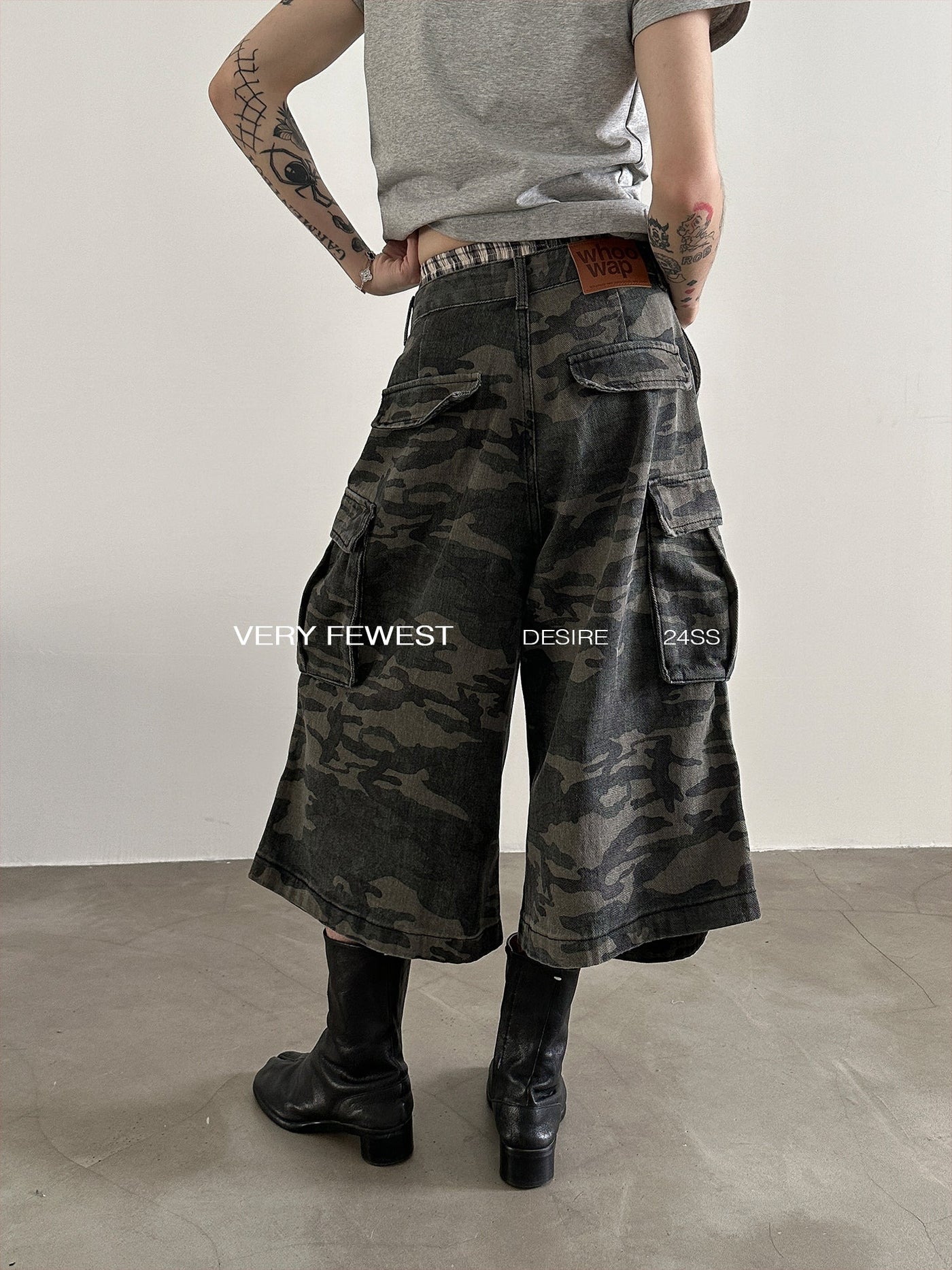 Gen Washed Pleats Camo Cargo Shorts-korean-fashion-Shorts-Gen's Closet-OH Garments