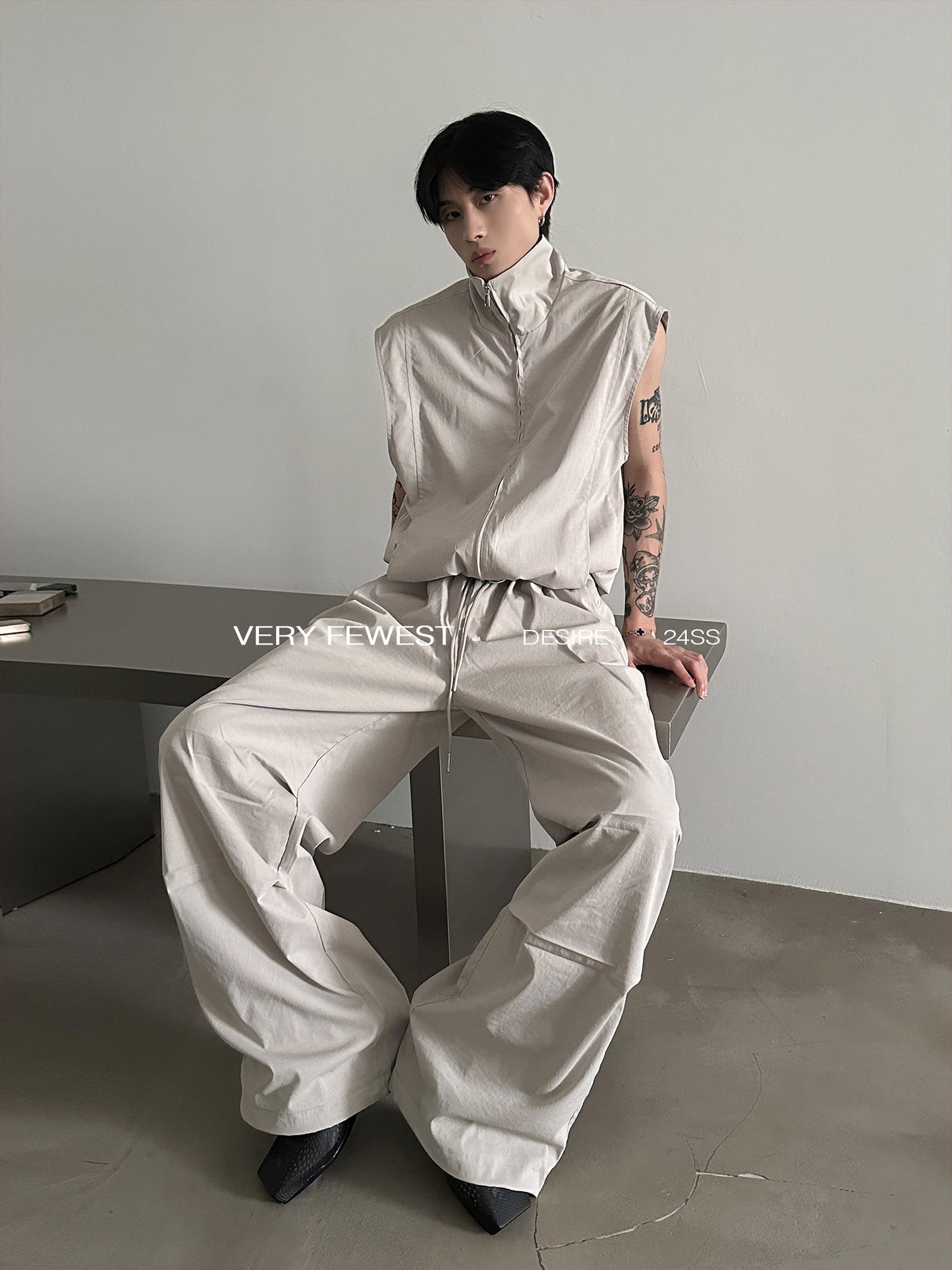 Gen Zip-Up Sports Vest & Pleated Track Pants Set-korean-fashion-Clothing Set-Gen's Closet-OH Garments