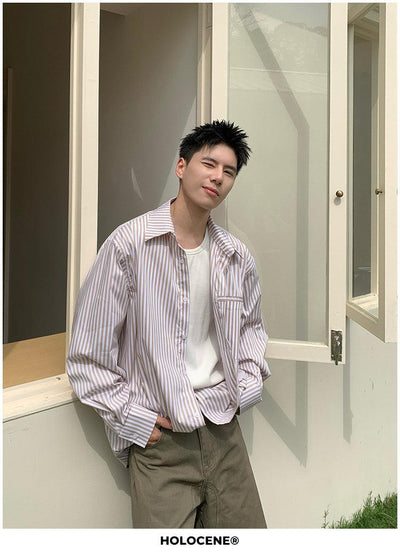 Holo Button-Front Striped Shirt-korean-fashion-Shirt-Holo's Closet-OH Garments