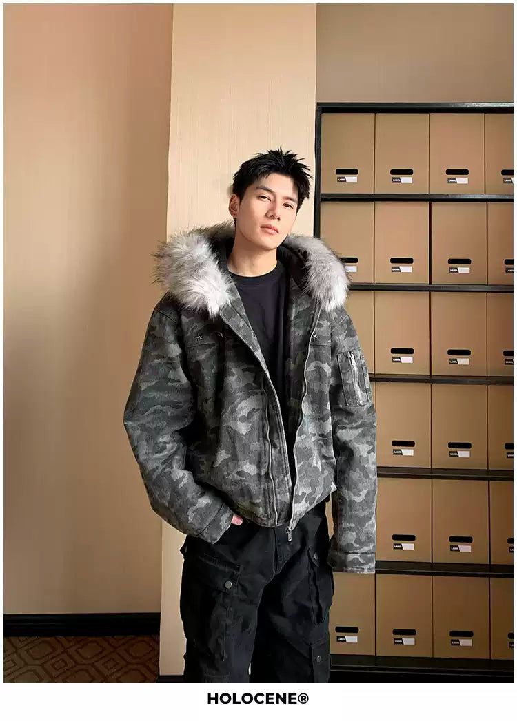 Holo Camo Fur Trimmed Hood Padded Jacket-korean-fashion-Jacket-Holo's Closet-OH Garments