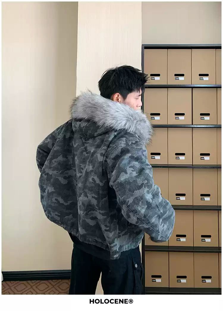 Holo Camo Fur Trimmed Hood Padded Jacket-korean-fashion-Jacket-Holo's Closet-OH Garments