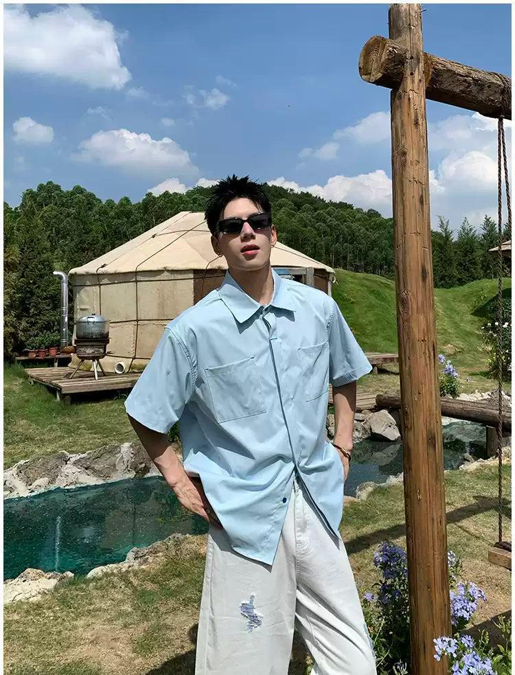 Holo Front Pocket Hidden Buttoned Shirt-korean-fashion-Shirt-Holo's Closet-OH Garments