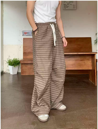 Holo Gartered Drawstring Checkered Pants-korean-fashion-Pants-Holo's Closet-OH Garments