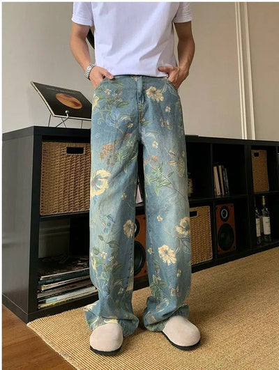 Holo Painted Vintage Flowers Jeans-korean-fashion-Jeans-Holo's Closet-OH Garments