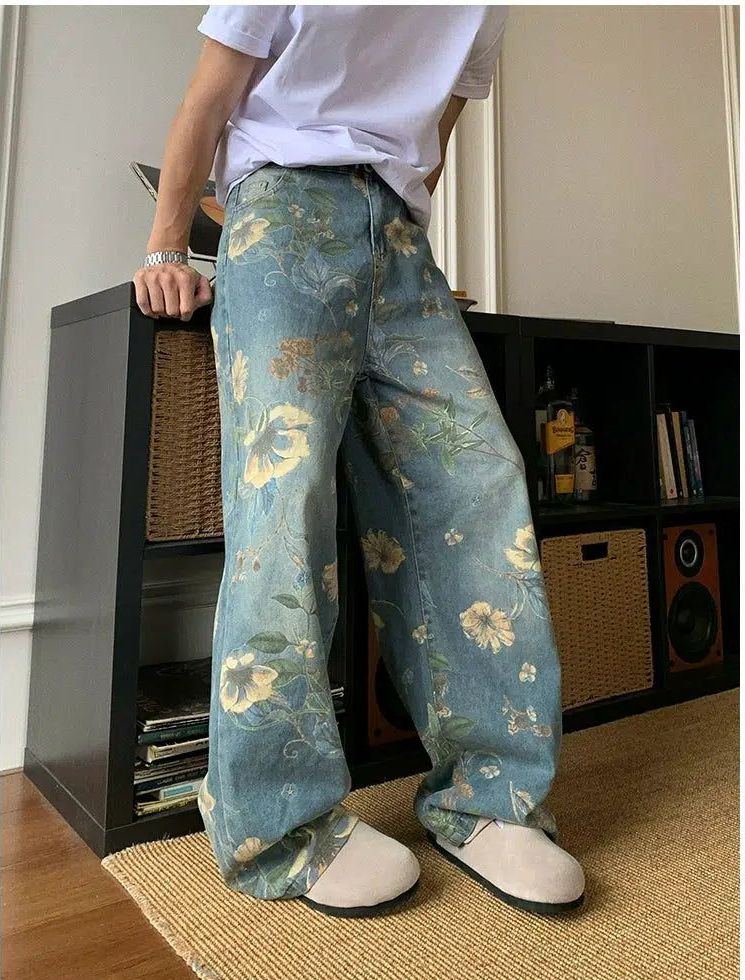 Holo Painted Vintage Flowers Jeans-korean-fashion-Jeans-Holo's Closet-OH Garments